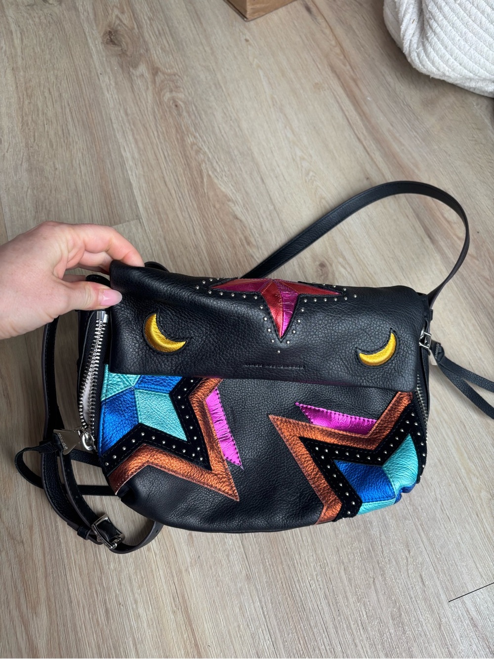 Aimee Kestenberg Black Crossbody with Multicolor Star & Moon Accents